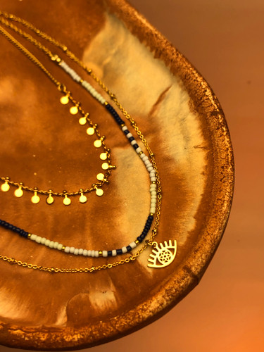 گردنبند ۳ لاین🎀گردنبندپینترستی🎀گردنبند چشم |گردنبندپولک دار |گردنبند دخترانه|کادو تولد