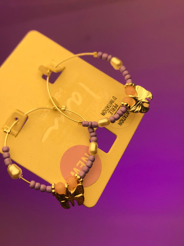 گوشواره منجوقی و اویز پروانه🦋گوشواره بنفش کیوت🔮گوشواره ترند- گوشواره دخترونه - گوشواره حلقه ای مهره ای - گوشواره پروانه دار🦋✨ - گوشواره پینترستی 🫠